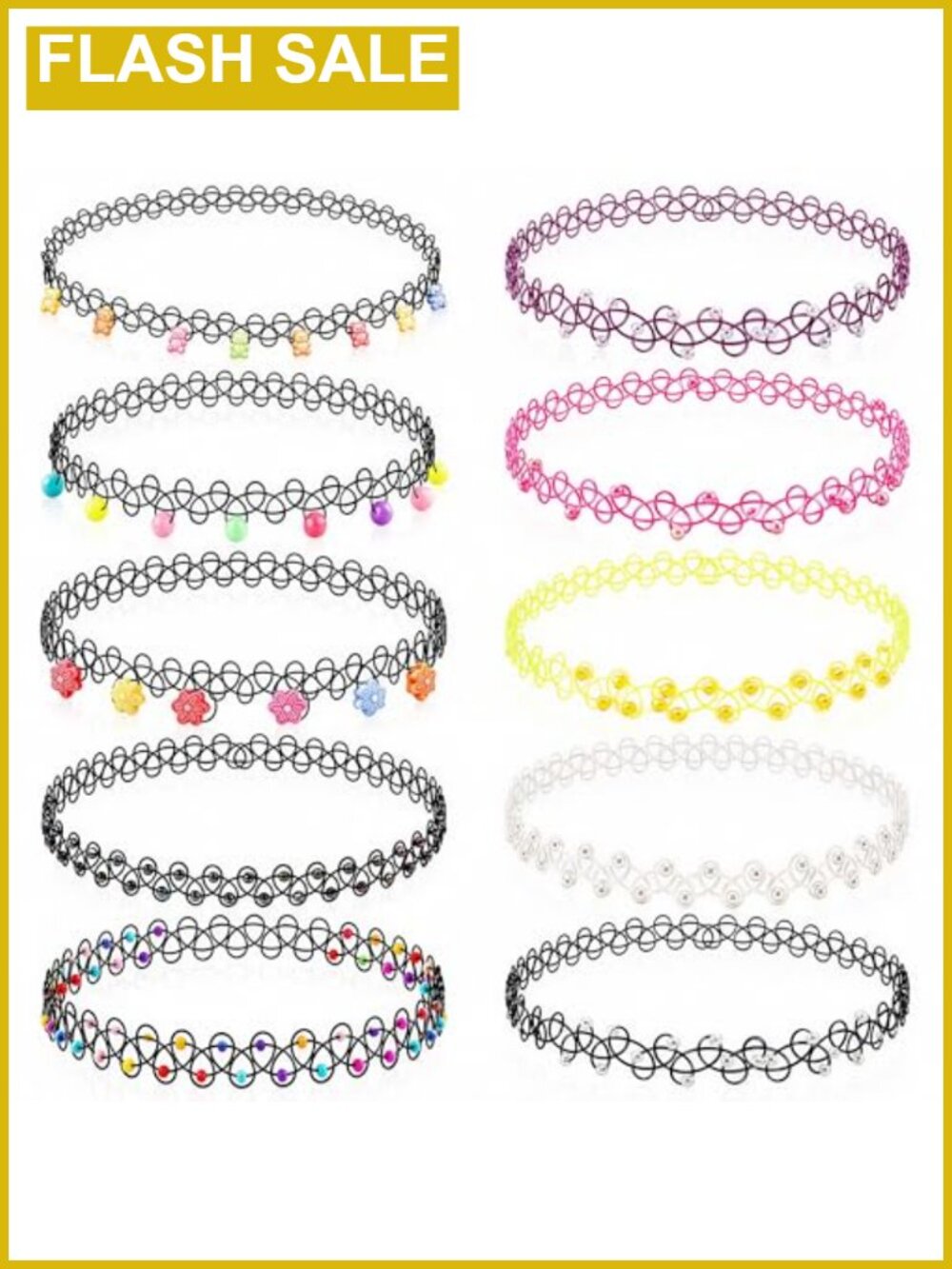 10PCS 90s Tattoo Choker Necklace Set Stretchy Plastic Retro Y2K Layering